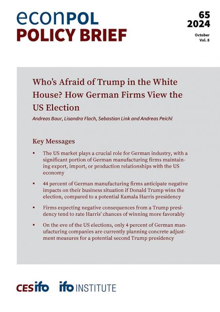 Cover of EconPol Policy Brief 65 - Who’s Afraid of Trump in the White House? How German Firms View the US Election