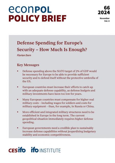 Cover of EconPol Policy Brief 66 - Defense Spending for Europe’s Security – How Much Is Enough?