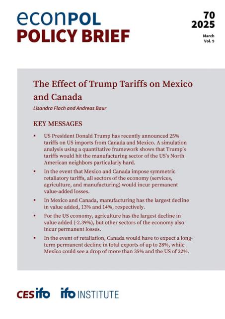 Cover of EconPol Policy Brief 70 - The Effect of Trump Tariffs on Mexico and Canada